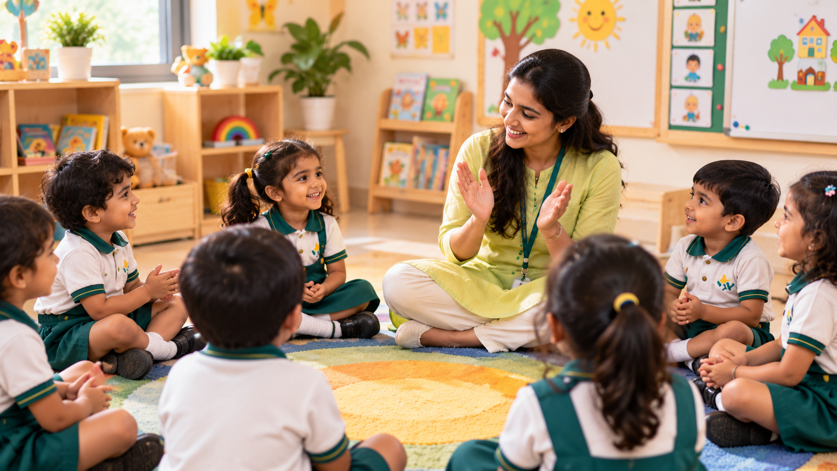 Preschool children sitting together in a circle during morning circle time